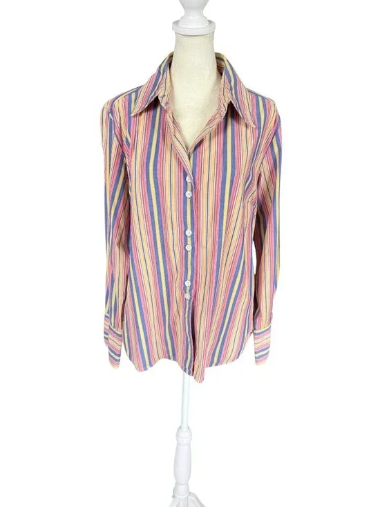 Jamaica Bay multicolored striped long sleeve button down collared shirt size L