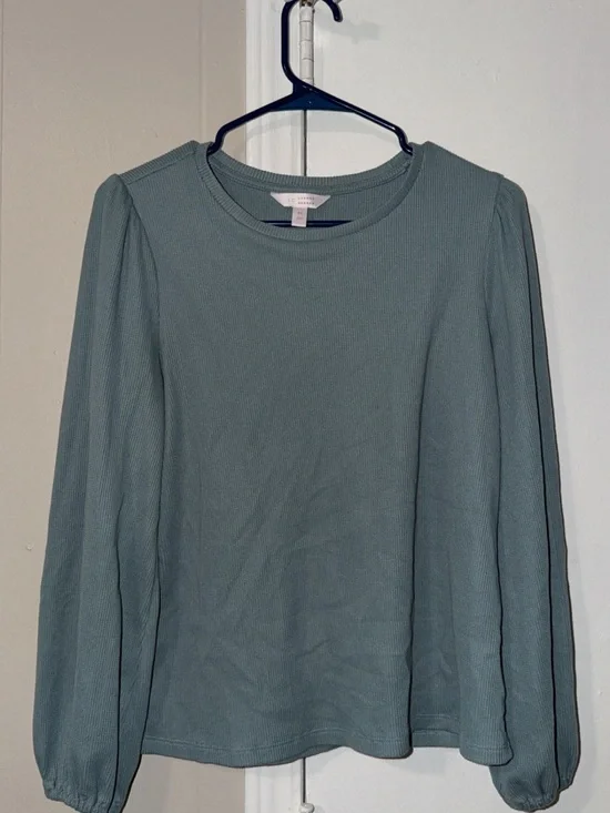 LC Lauren Conrad Sage blue Puff-Sleeve Crewneck Top