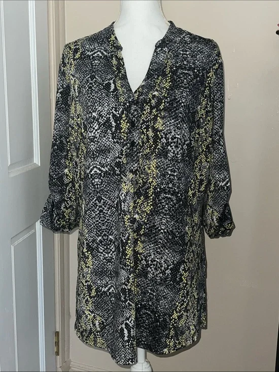 INC International Concepts Black & Yellow Snake Print Tunic Top