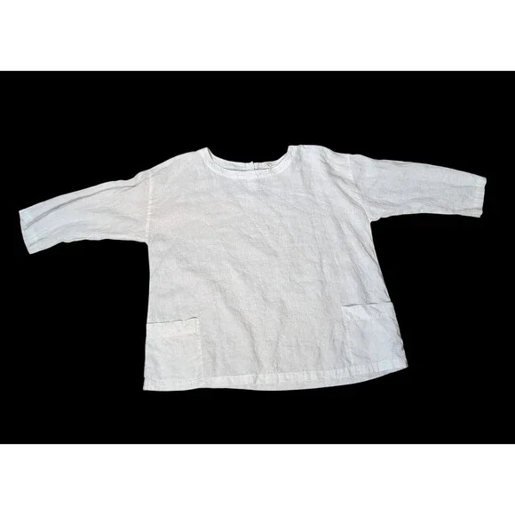 Eileen Fisher Linen Top Size Medium White Boxy Pockets Minimalist Lagenlook