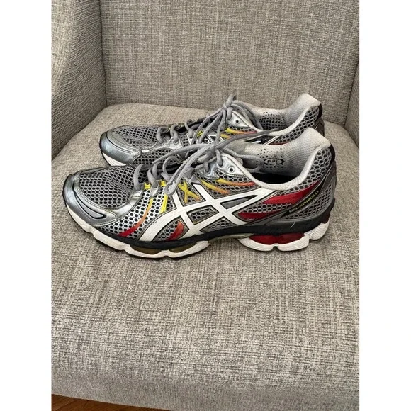 Asics Gel-Nimbus 13 Mens Running Shoes Silver Red Yellow F361011 Size 12.5