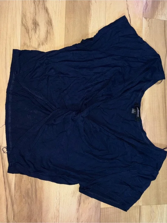 Navy Short Sleeve Knot Front Top