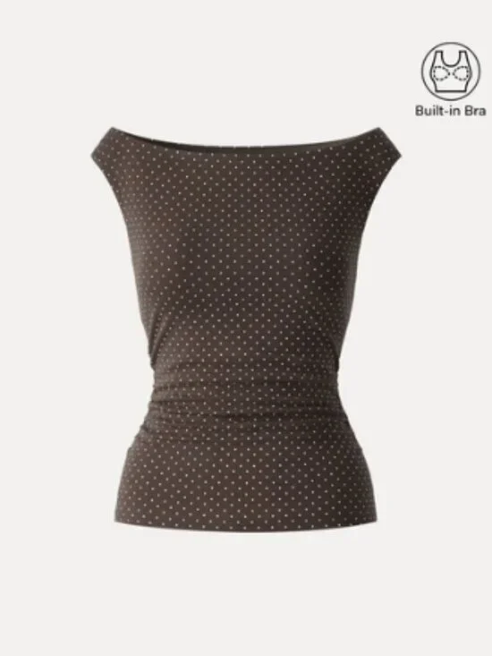 OGL Stretch Cotton Polka Dot Boatneck Ruched Bra Top LE
