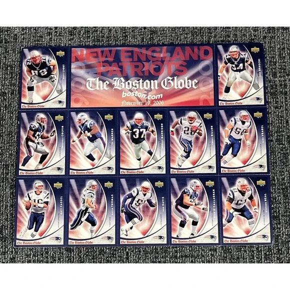 2006 Upper Deck Boston Globe New England Patriots Nov 19 Uncut Card Sheet‎ 13-24