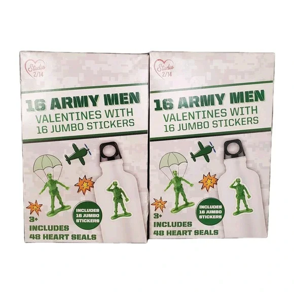 Army Men Valentine's Day Class Cards With Jumbo Stickers Lot Of 2 - 16 Ct. Ea.