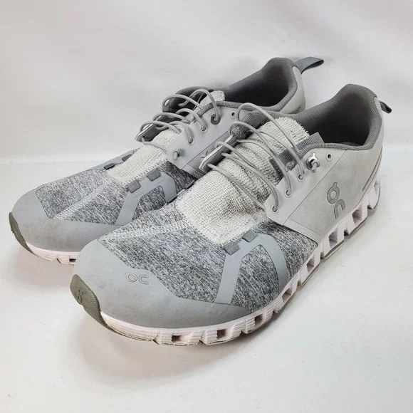 On Cloud Running Shoes Mens 10.5 Gray Low Top Athletic Sneakers Terry White