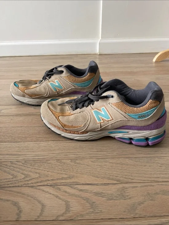 New Balance Beige Teal Purple Running Sneakers