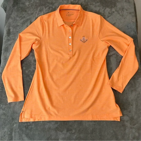 Peter Millar Long Sleeve Polo Shirt‎ Women's Crown Performance Orange Size M
