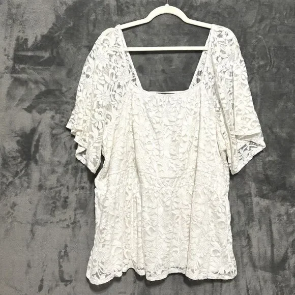 Torrid White Floral Lace Tunic Top Sz 16 Back Lace-Up