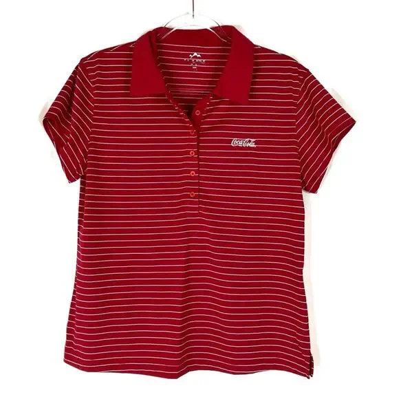 Tri-Mountain Performance Coca Cola Red Stripe Polo Shirt Short Sleeve Womens L