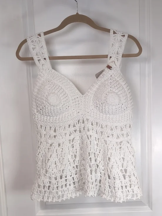 Beehive Crochet Art White Crochet Tank Top Handmade New