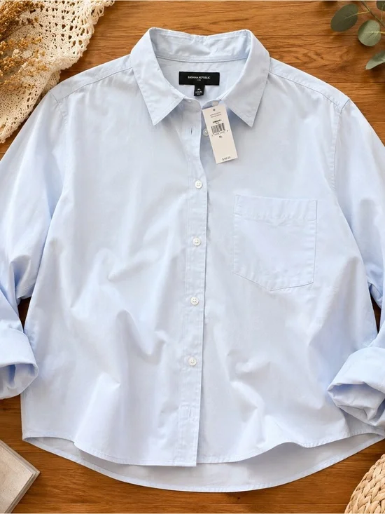 Banana Republic Light Blue Button Front Cotton Shirt XL NWT Oversized Pocket Top