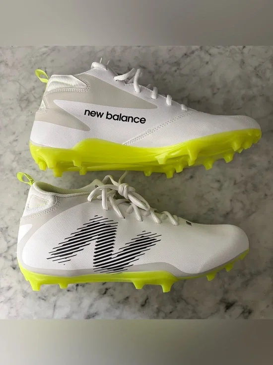 New Balance Rush v4 MID Lacrosse Cleats  White/Hi-Lite Men Size 12 D NWOB