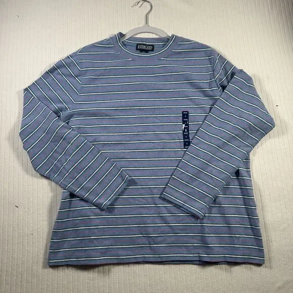 Lands’ End Women’s XL Blue Striped Long Sleeve Crew Neck Cotton Knit Shirt
