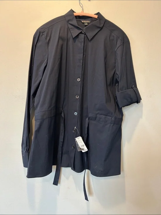 Brooks Brothers Navy Collared Button-Front Blouse