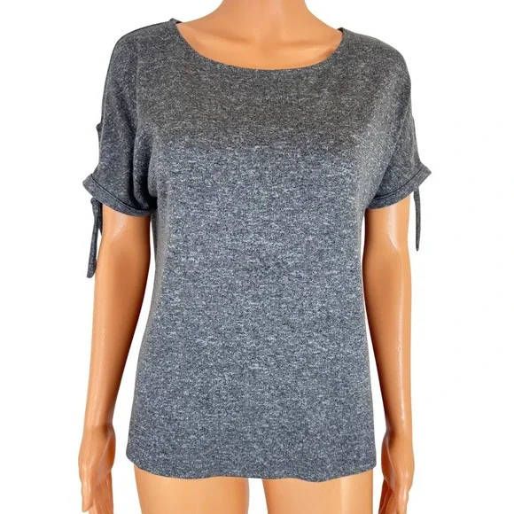 A New Day Womens Grey Marl Knit‎ Tie Sleeve Scoop Neck High Low Top Size M