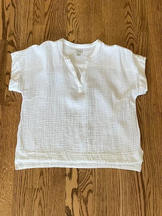 L.L. Bean Women's Cloud Gauze Shirt - White, Medium Petite