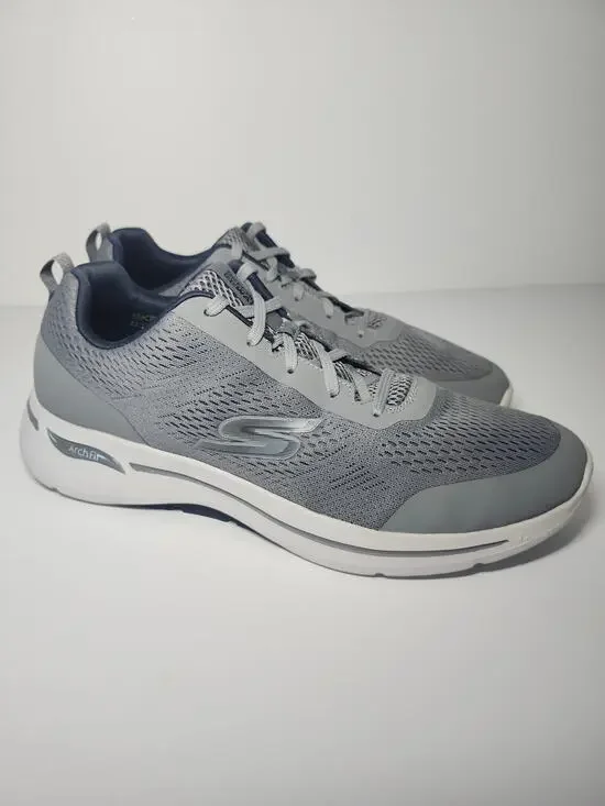 Skechers Men's Go Walk Arch Fit Grey Navy Sz 14 Athletic Sneaker Sporty Mesh