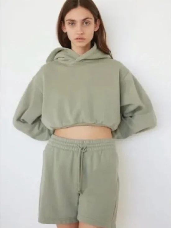 Aritzia Cropped Hoodie in Sage Green