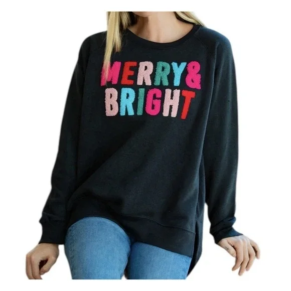 ROYCE BRAND MERRY‎ & BRIGHT SWEATSHIRT top Women's Medium Holidays Christmas