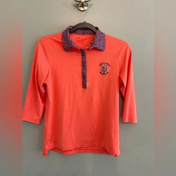 Peter Millar 2018 US Open women’s orange and blue golf shirt size S