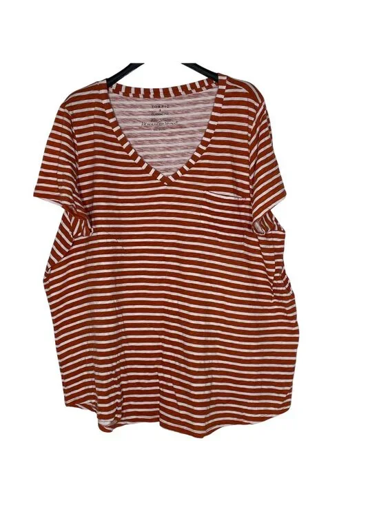 Torrid Classic Fit Slub Cotton Striped Pocket V-Neck T-Shirt Sz 3X Casual