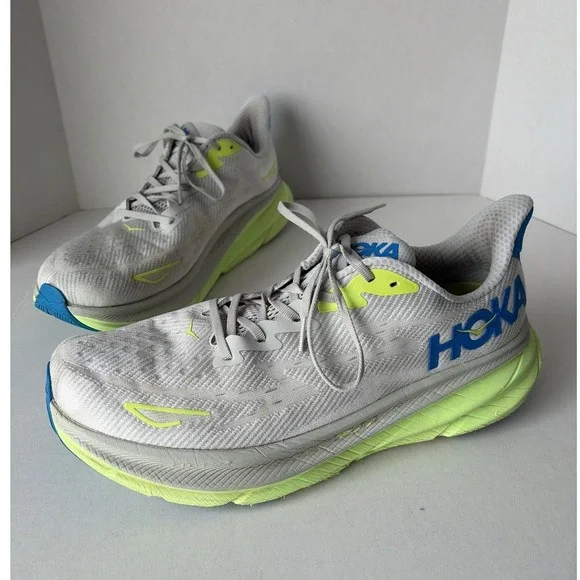 Hoka Clifton 9 Wide Mens 14 2E Silver Sky Evening Primrose Running Shoes 1132210