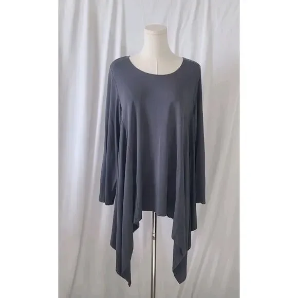 Bryn Walker Womens **IN Gray* Lora Sharkbite Hem Tunic Top Large Lagenlook