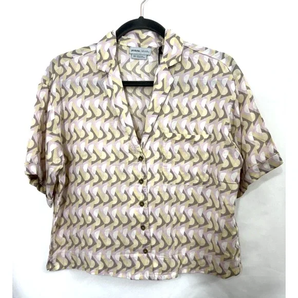NWT Prana Iguala Button Up Shirt Top Willow Retro Geo Lightweight Womens Size XS