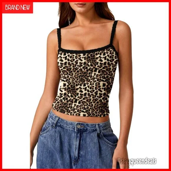 Square Neck Lace Trim Tank Top Slim Fit Double Lined Camisole Y2K