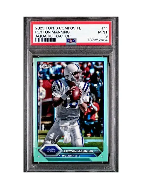 Peyton Manning 2023 Topps #11 057/199 Aqua Refractor PSA 9 Mint