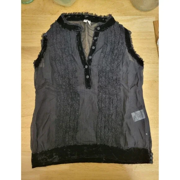 Joie Black Solid Velvet Cotton Silk Sleeveless Button-Front Blouse XS