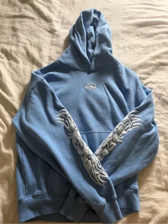 Aeropostale Light Blue Hoodie with Floral Sleeve Prints