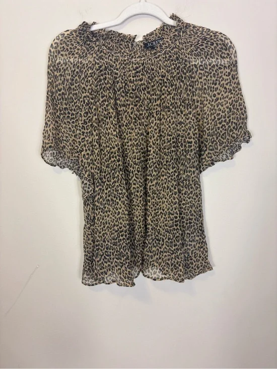 J. Crew Leopard Print Ruffle Neck Blouse in Tan and Black 3X