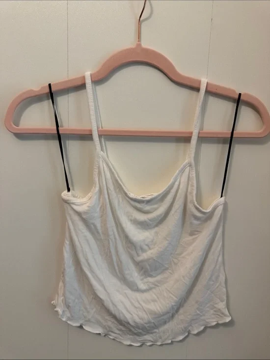 Double Zero White Cropped Cowl Neck Tank with Black Spaghetti Straps