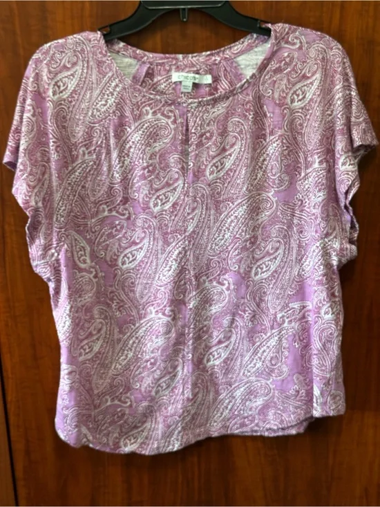 Chico's Pink Paisley Short-Sleeve Women's Top Size 2