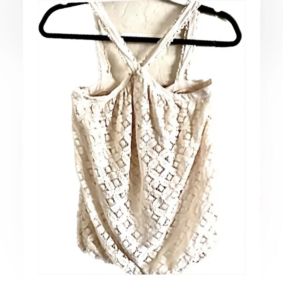 Anthro Ella Moss Cream Eyelet Floral Lace top