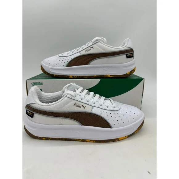 Puma GV Run Along Men's Size 8 White Brown Cordura Athletic Shoes 401096 01