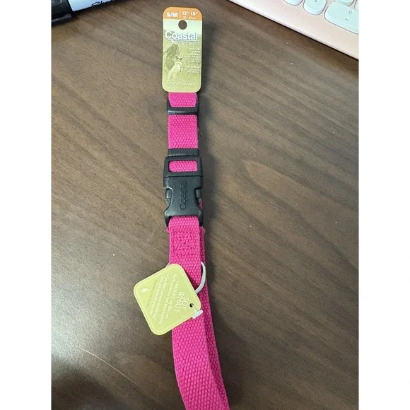 Coastal New Earth Dog Collar S/M 12-18in Adjustable Pink Soy Fiber Eco Pet‎