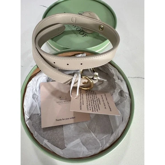 Nina‎ Woof Cupertino Collar Beige Size L Dog Pet Accessory New in Box
