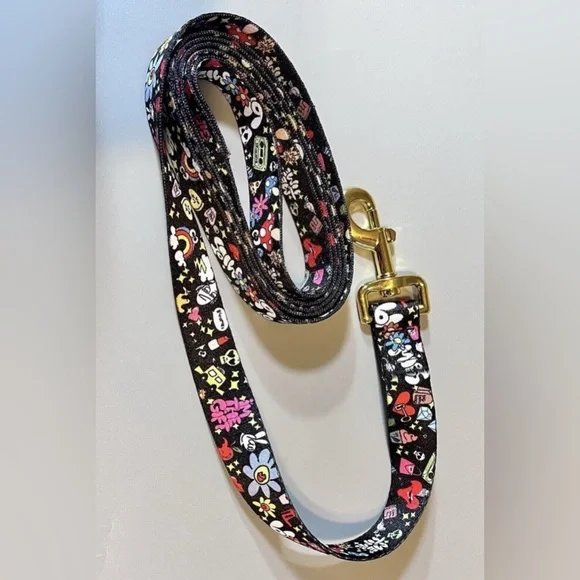 Bloomies Black Fabric Printed Pet‎ Dog Leash with Floral Heart Design New