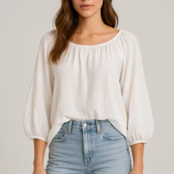 Everlane‎ Cotton Puff Sleeve Tie Back Blouse White Size 8