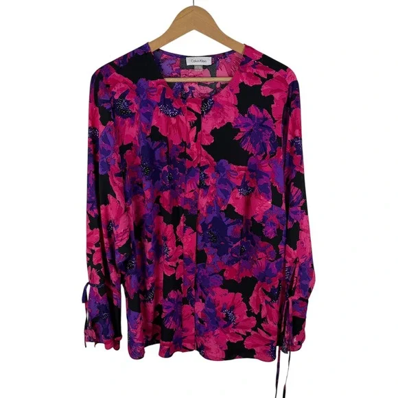 Calvin Klein Floral Blouse Size 1X Office Career Date Night Bold Bloomcore Comfy