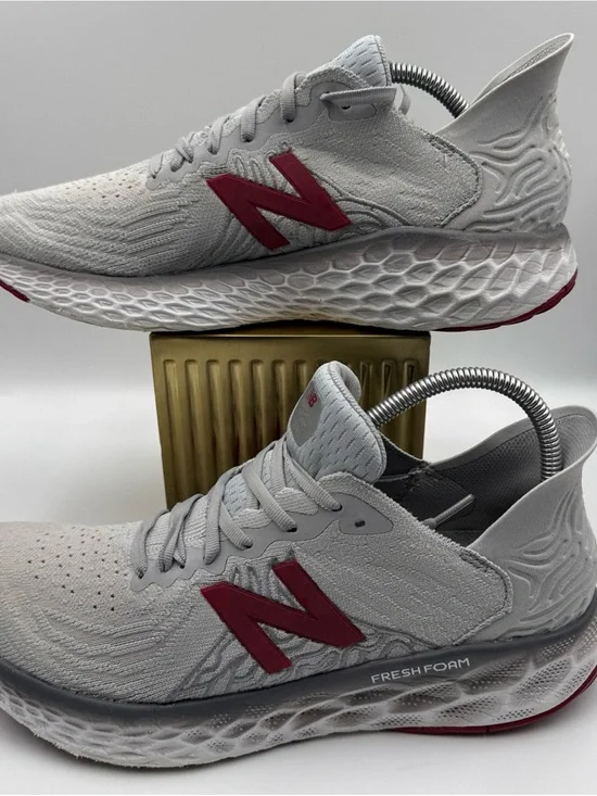 New Balance Men’s Fresh Foam Running Shoes - Light Gray with Red Accents