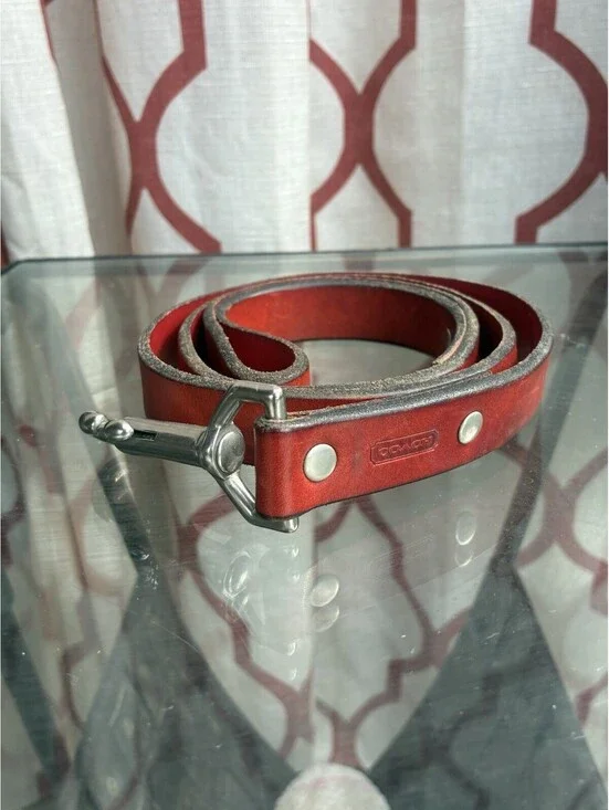 Coach Red Leather Dog Leash Silver Hardware Traditional 4562 Pet Gear Classic
