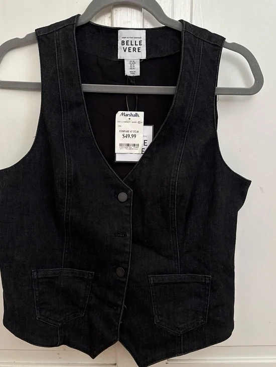 BELLE VERE Black Denim Button Vest