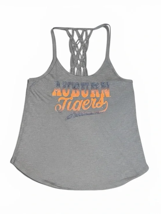 NWT Auburn Tigers Gray Macrame Racerback Tank Top by Colosseum Size Large