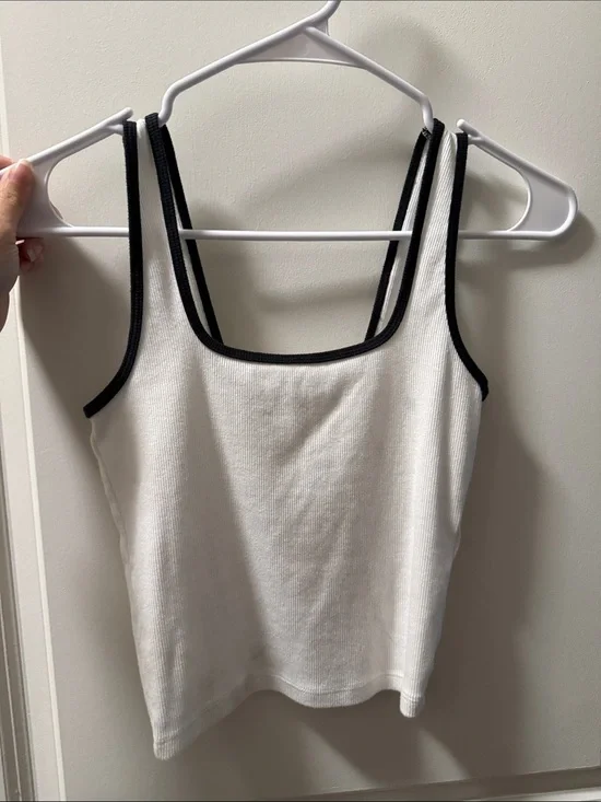 Abercrombie Ribbed White Tank Top with Black Trim - Women's Double-Strap Tank