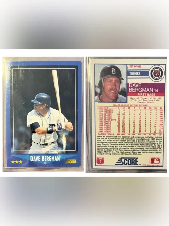 VINTAGE 1988 Dave Bergman Score MLB Detroit Tigers Baseball Trading Card