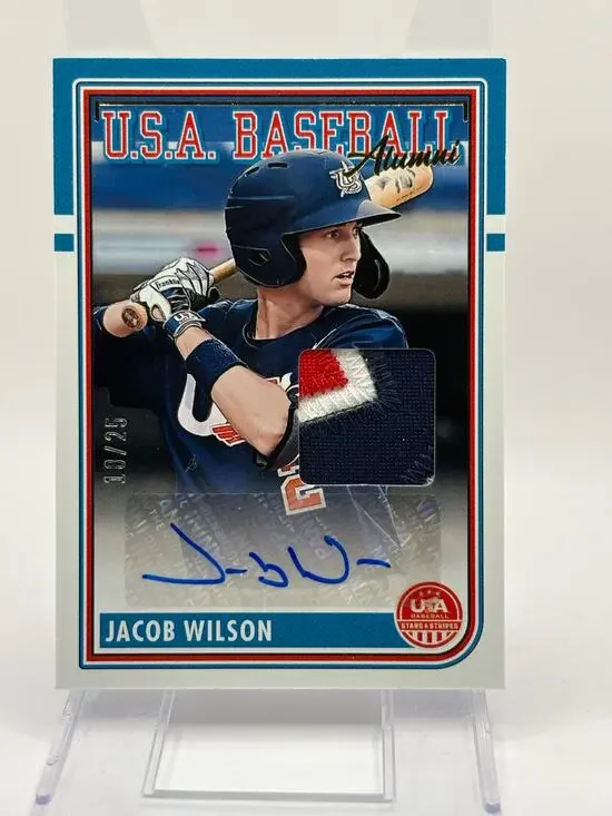 2024 Panini Stars and Stripes Jacob Wilson Jersey Patch Auto 18/25 SP Athletics